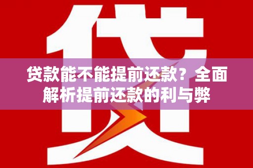 和布克赛尔贷款能不能提前还款？全面解析提前还款的利与弊